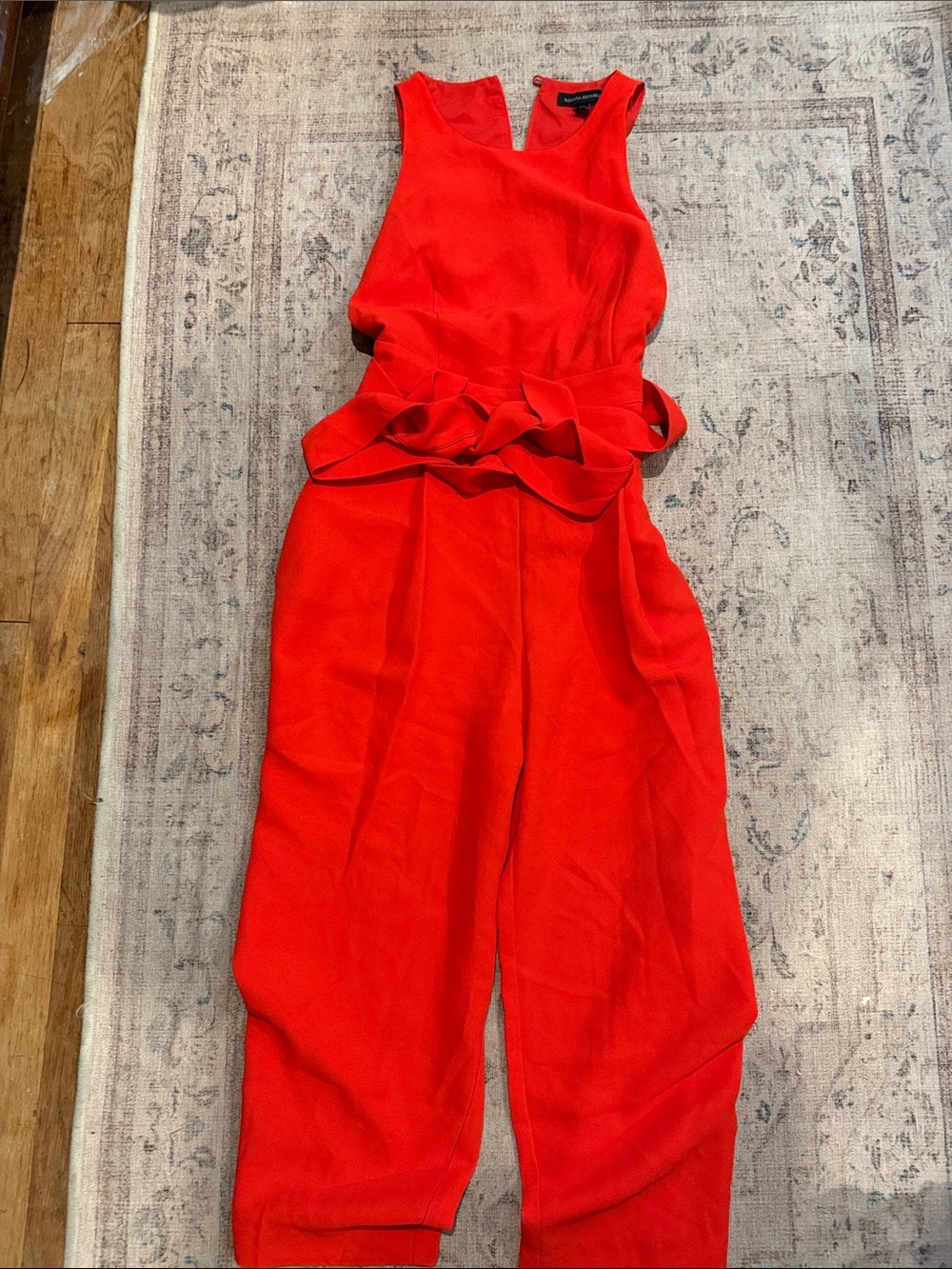 Banana Republic Bright Red Sleeveless Jumpsuit with Waist Bow